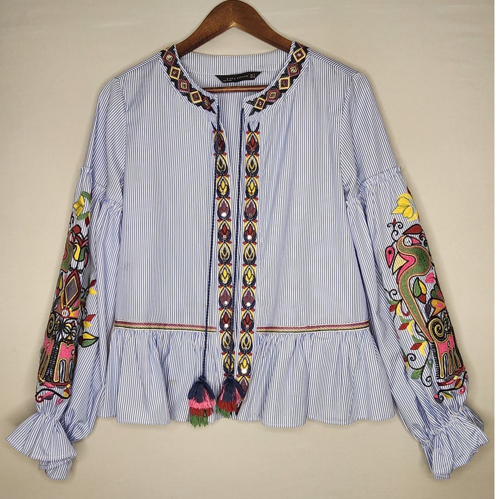 Zara Sequin Embroidered Striped Jacket Blouse Kimono Small Open Front Cardigan - Picture 2 of 8